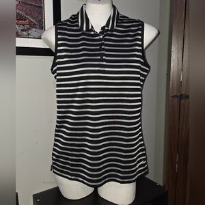 Sleeveless Black & Silver Striped Women's NIKE Polo Tank Top Size Small